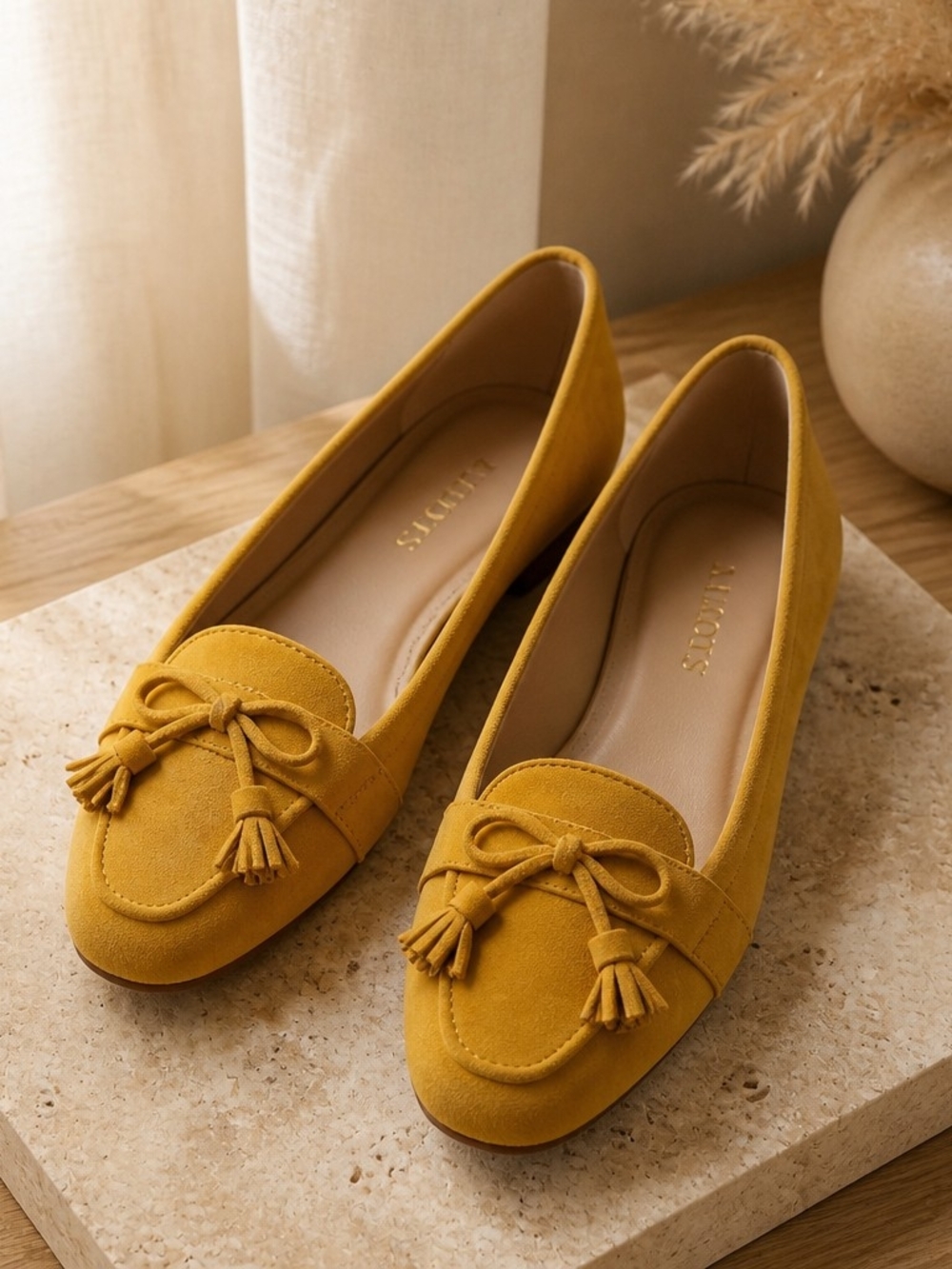 Talbots Mustard Yellow  Suede Pointed Toe Tassel Leather Flats Size 8
